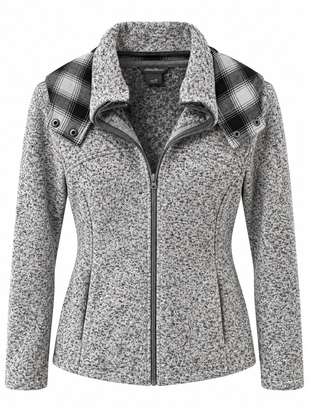 Eddie Bauer Gray Heather Zip-Front Utility Jacket with Plaid Shoulder